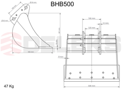 bucket for miniexcavator bhb 500