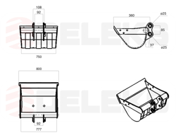 tilt bucket for m100 miniexcavator 800